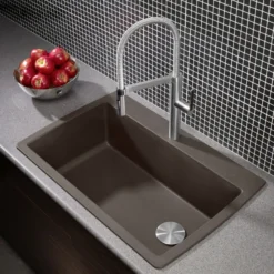 Blanco Diamond 34" Dual Mount Granite Composite Kitchen Sink, Silgranit, Cafe, 440192