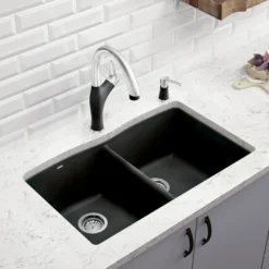 Blanco Diamond 33" Dual Mount Granite Composite Kitchen Sink, Silgranit, 50/50 Double Bowl, Anthracite, 440220