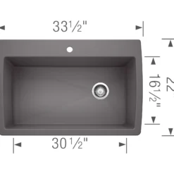 Blanco Diamond 34" Dual Mount Granite Composite Kitchen Sink, Silgranit, Cinder, 441467