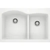 Blanco Diamond 33" Dual Mount Granite Composite Kitchen Sink, Silgranit, 60/40 Double Bowl, White, 440216