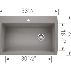 Blanco Diamond 34" Dual Mount Granite Composite Kitchen Sink, Silgranit, Metallic Gray, 440193