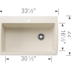 Blanco Diamond 34" Dual Mount Silgranit Kitchen Sink, Soft White, 1 Faucet Hole, 443072