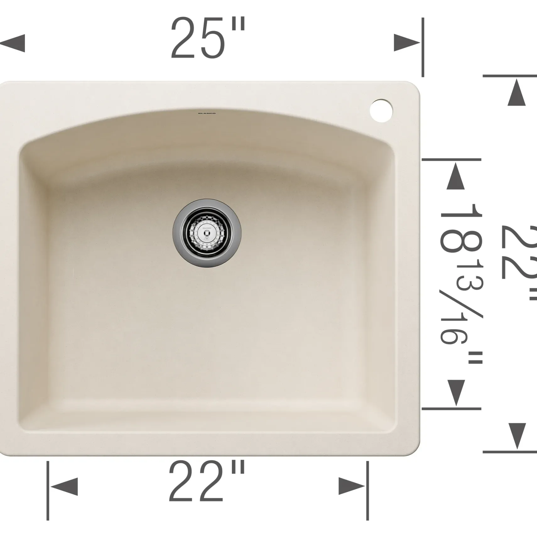 Blanco Diamond 25" Dual Mount Silgranit Kitchen Sink, Soft White, 1 Faucet Hole, 443060