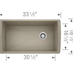 Blanco Diamond 34" Undermount Granite Composite Kitchen Sink, Silgranit, Truffle, 441765