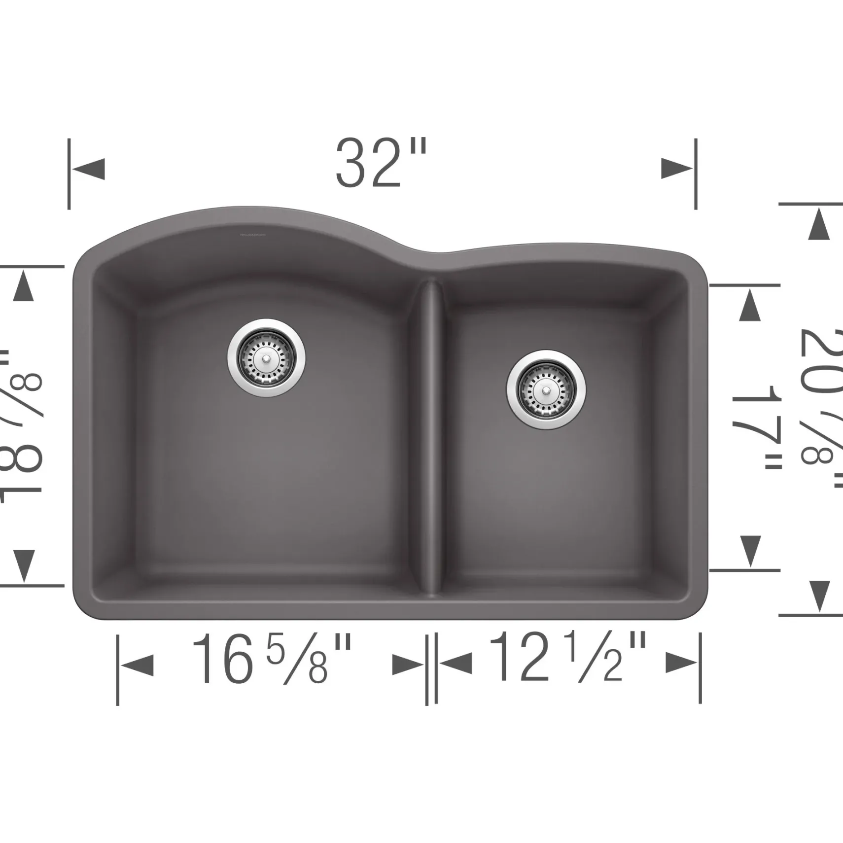 Blanco Diamond 32" Undermount Granite Composite Kitchen Sink, Silgranit, 60/40 Double Bowl, Cinder, 441469
