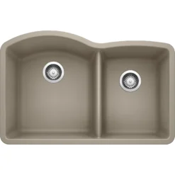 Blanco Diamond 32" Undermount Granite Composite Kitchen Sink, Silgranit, 60/40 Double Bowl, Truffle, 441284