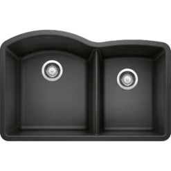 Blanco Diamond 32" Undermount Granite Composite Kitchen Sink, Silgranit, 60/40 Double Bowl, Anthracite, 440179