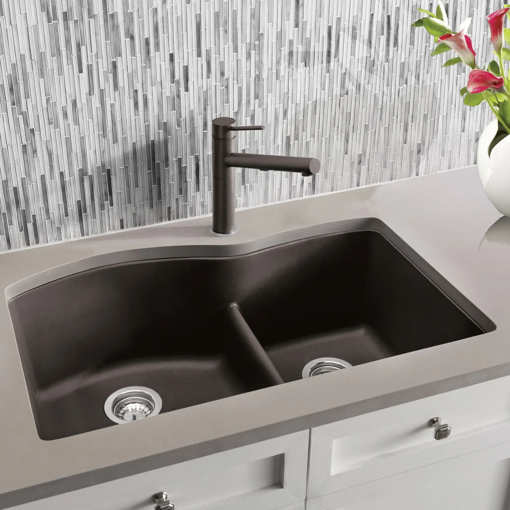 Blanco Diamond 32" Undermount Granite Composite Kitchen Sink, Silgranit, 60/40 Double Bowl, Cafe, 441597