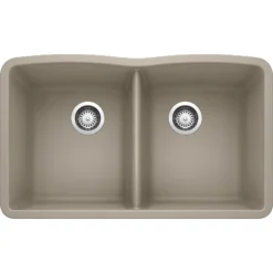 Blanco Diamond 32" Undermount Granite Composite Kitchen Sink, Silgranit, 50/50 Double Bowl, Truffle, 441286