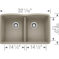 Blanco Diamond 32" Undermount Granite Composite Kitchen Sink, Silgranit, 50/50 Double Bowl, Truffle, 441286