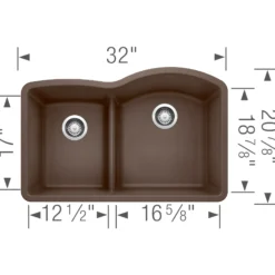 Blanco Diamond 32" Undermount Granite Composite Kitchen Sink, Silgranit, 40/60 Double Bowl, Cafe, 441609