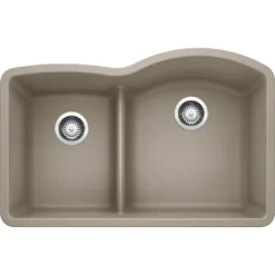 Blanco Diamond 32" Undermount Granite Composite Kitchen Sink, Silgranit, 40/60 Double Bowl, Truffle, 441608