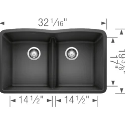 Blanco Diamond 32" Undermount Granite Composite Kitchen Sink, Silgranit, 50/50 Double Bowl, Anthracite, 442075