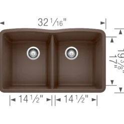 Blanco Diamond 32" Undermount Granite Composite Kitchen Sink, Silgranit, 50/50 Double Bowl, Cafe, 440182
