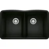 Blanco Diamond 32" Undermount Granite Composite Kitchen Sink, Silgranit, 50/50 Double Bowl, Coal Black, 442913