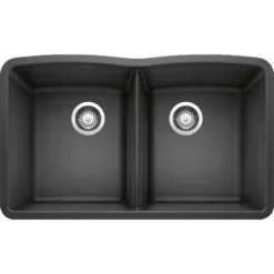 Blanco Diamond 32" Undermount Granite Composite Kitchen Sink, Silgranit, 50/50 Double Bowl, Anthracite, 440184