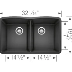 Blanco Diamond 32" Undermount Granite Composite Kitchen Sink, Silgranit, 50/50 Double Bowl, Anthracite, 440184