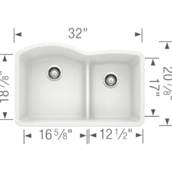 Blanco Diamond 32" Undermount Granite Composite Kitchen Sink, Silgranit, 60/40 Double Bowl, White, 441593