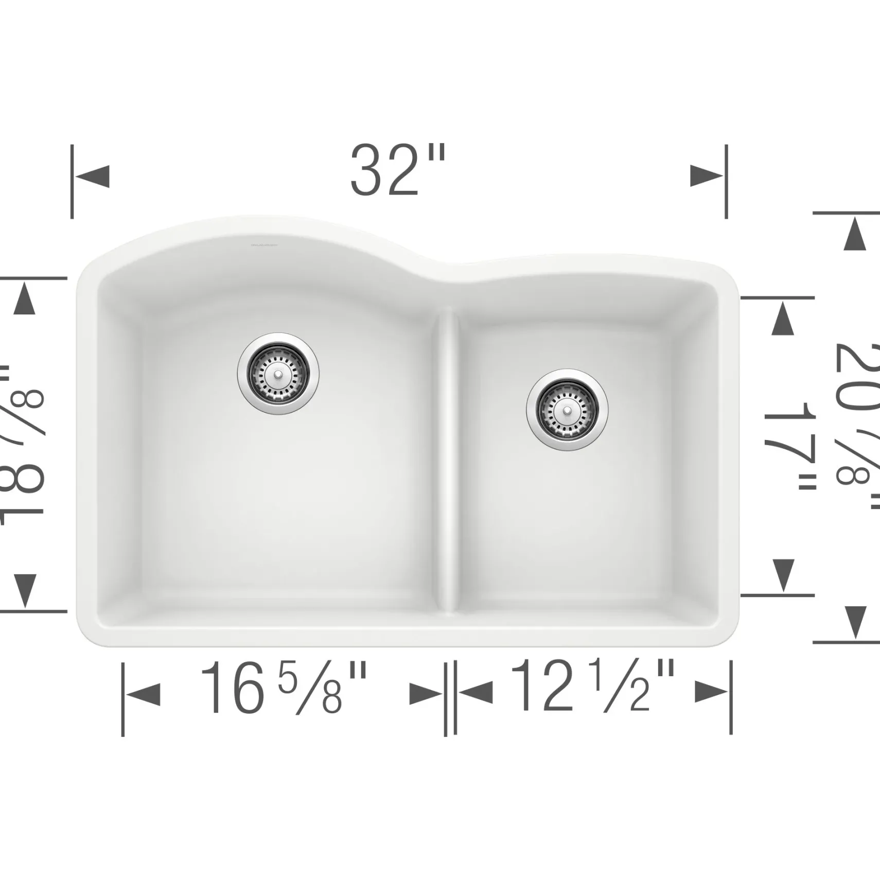 Blanco Diamond 32" Undermount Granite Composite Kitchen Sink, Silgranit, 60/40 Double Bowl, White, 441593