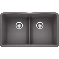 Blanco Diamond 32" Undermount Granite Composite Kitchen Sink, Silgranit, 50/50 Double Bowl, Cinder, 442071