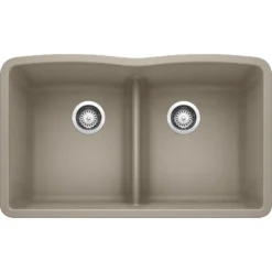 Blanco Diamond 32" Undermount Granite Composite Kitchen Sink, Silgranit, 50/50 Double Bowl, Truffle, 442072