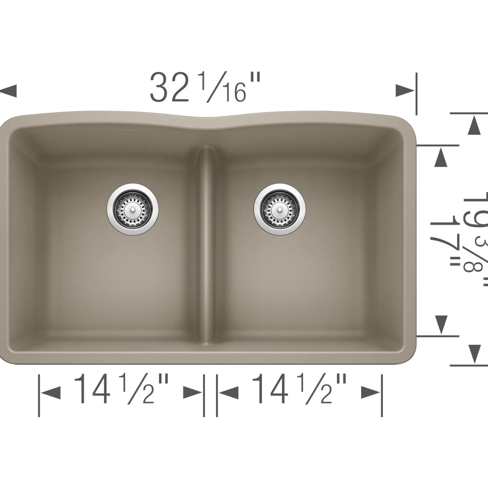 Blanco Diamond 32" Undermount Granite Composite Kitchen Sink, Silgranit, 50/50 Double Bowl, Truffle, 442072