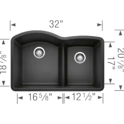 Blanco Diamond 32" Undermount Granite Composite Kitchen Sink, Silgranit, 60/40 Double Bowl, Anthracite, 441590