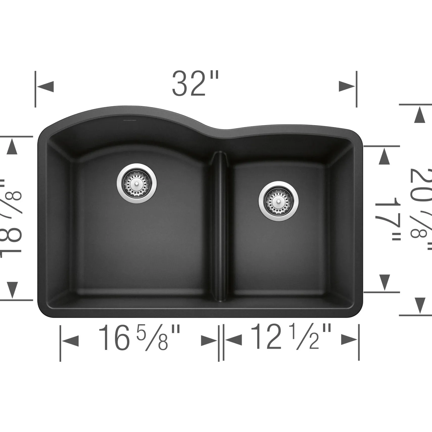 Blanco Diamond 32" Undermount Granite Composite Kitchen Sink, Silgranit, 60/40 Double Bowl, Anthracite, 441590