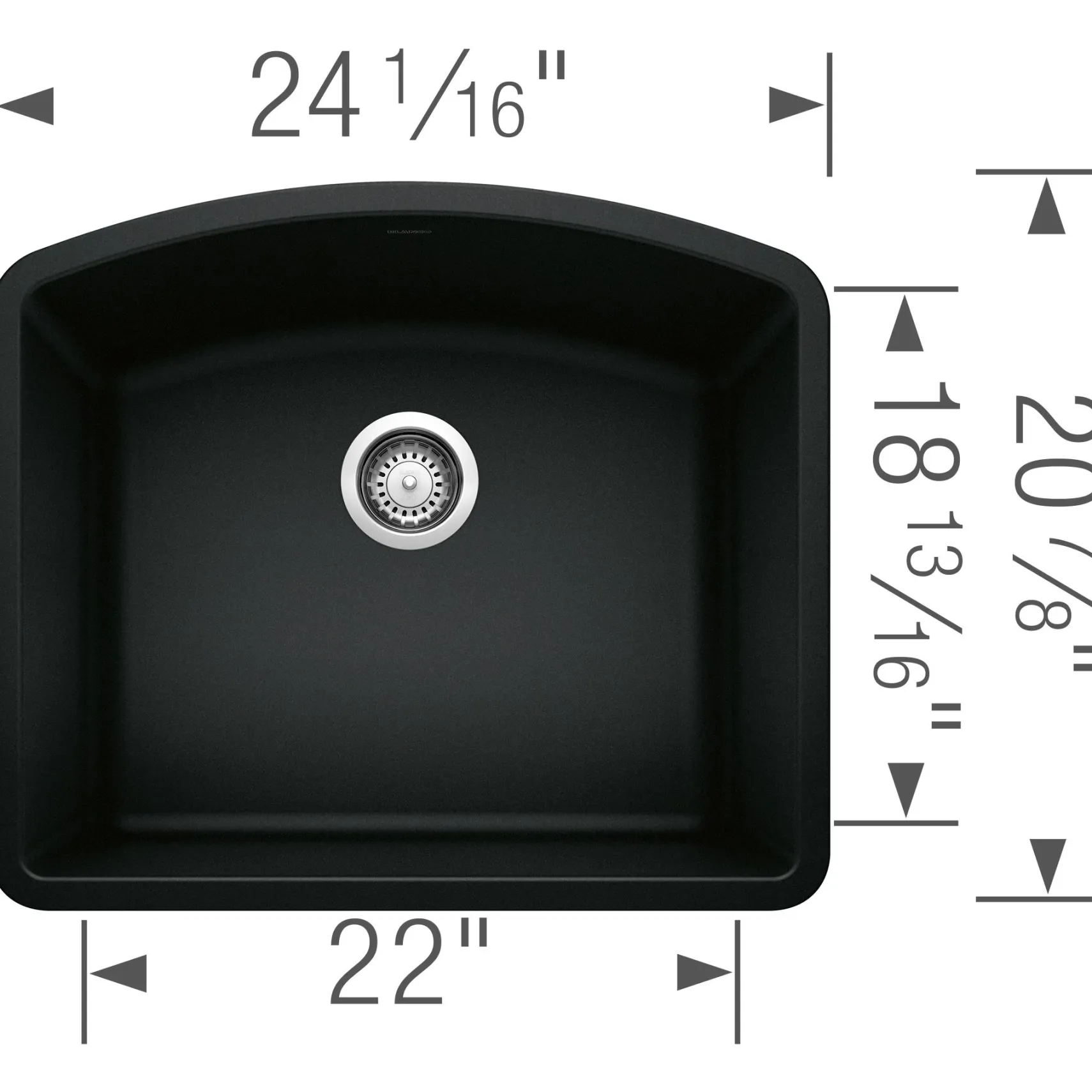 Blanco Diamond 24" Undermount Granite Composite Kitchen Sink, Silgranit, Coal Black, 442906