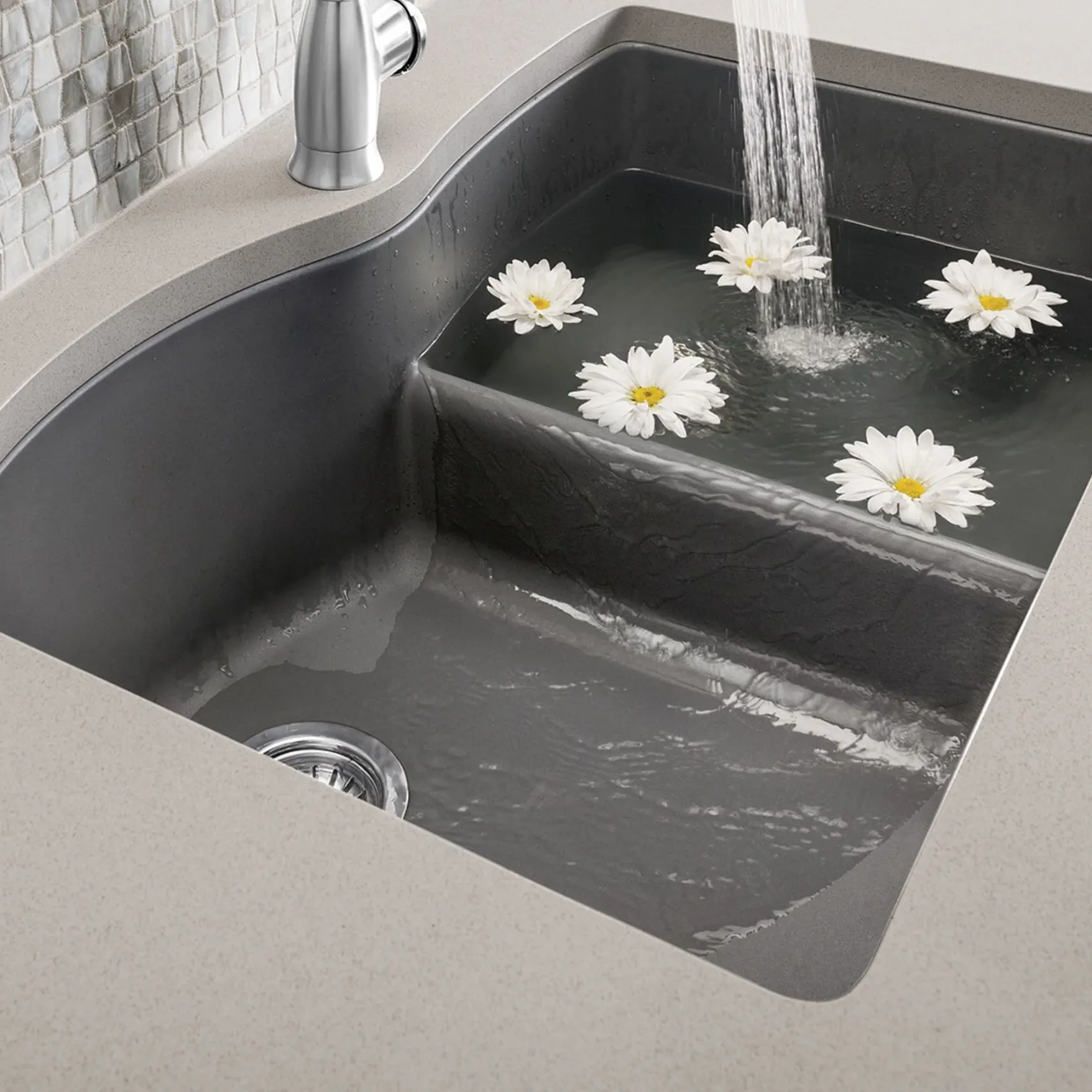Blanco Diamond 32" Undermount Granite Composite Kitchen Sink, Silgranit, 60/40 Double Bowl, Cinder, 441591