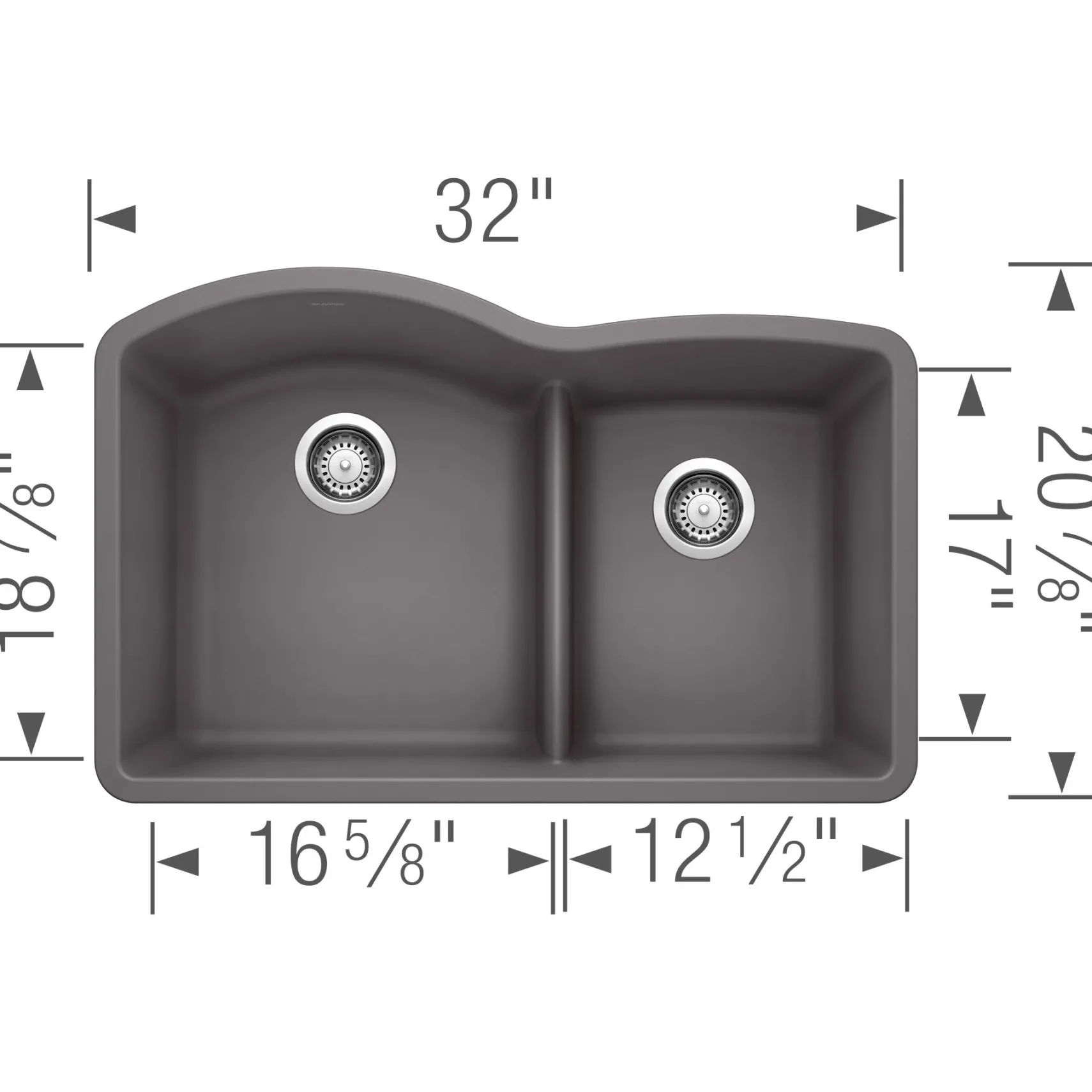 Blanco Diamond 32" Undermount Granite Composite Kitchen Sink, Silgranit, 60/40 Double Bowl, Cinder, 441591