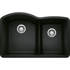 Blanco Diamond 32" Undermount Granite Composite Kitchen Sink, Silgranit, 60/40 Double Bowl, Coal Black, 442910