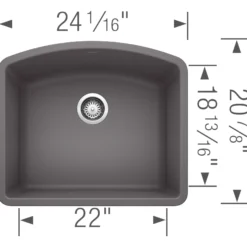 Blanco Diamond 24" Undermount Granite Composite Kitchen Sink, Silgranit, Cinder, 441468