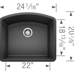 Blanco Diamond 24" Undermount Granite Composite Kitchen Sink, Silgranit, Anthracite, 440174