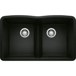 Blanco Diamond 32" Undermount Granite Composite Kitchen Sink, Silgranit, 50/50 Double Bowl, Coal Black, 442914