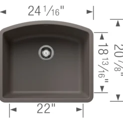 Blanco Diamond 24" Undermount Silgranit Kitchen Sink, Volcano Gray, No Faucet Hole, 443098