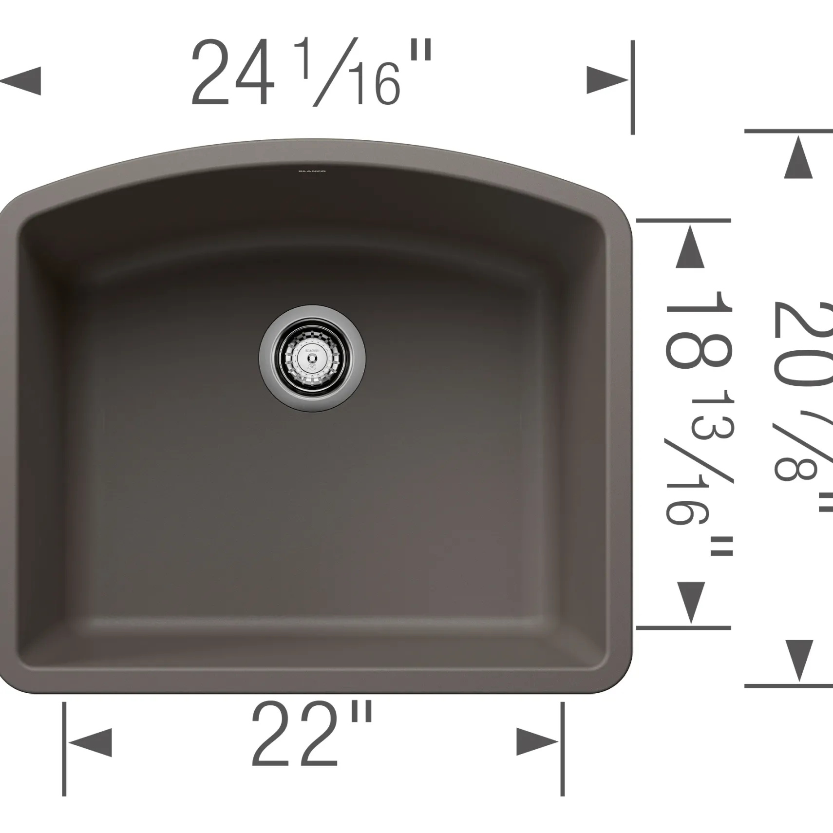 Blanco Diamond 24" Undermount Silgranit Kitchen Sink, Volcano Gray, No Faucet Hole, 443098