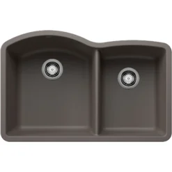 Blanco Diamond 32" Undermount Silgranit Kitchen Sink, 60/40 Double Bowl, Volcano Gray, No Faucet Hole, 443101