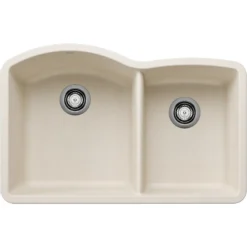 Blanco Diamond 32" Undermount Silgranit Kitchen Sink, 60/40 Double Bowl, Soft White, No Faucet Hole, 443064