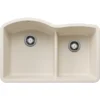 Blanco Diamond 32" Undermount Silgranit Kitchen Sink, 60/40 Double Bowl, Soft White, No Faucet Hole, 443065