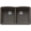 Blanco Diamond 32" Undermount Silgranit Kitchen Sink, 50/50 Double Bowl, Volcano Gray, No Faucet Hole, 443105