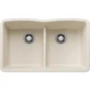 Blanco Diamond 32" Undermount Silgranit Kitchen Sink, 50/50 Double Bowl, Soft White, No Faucet Hole, 443069