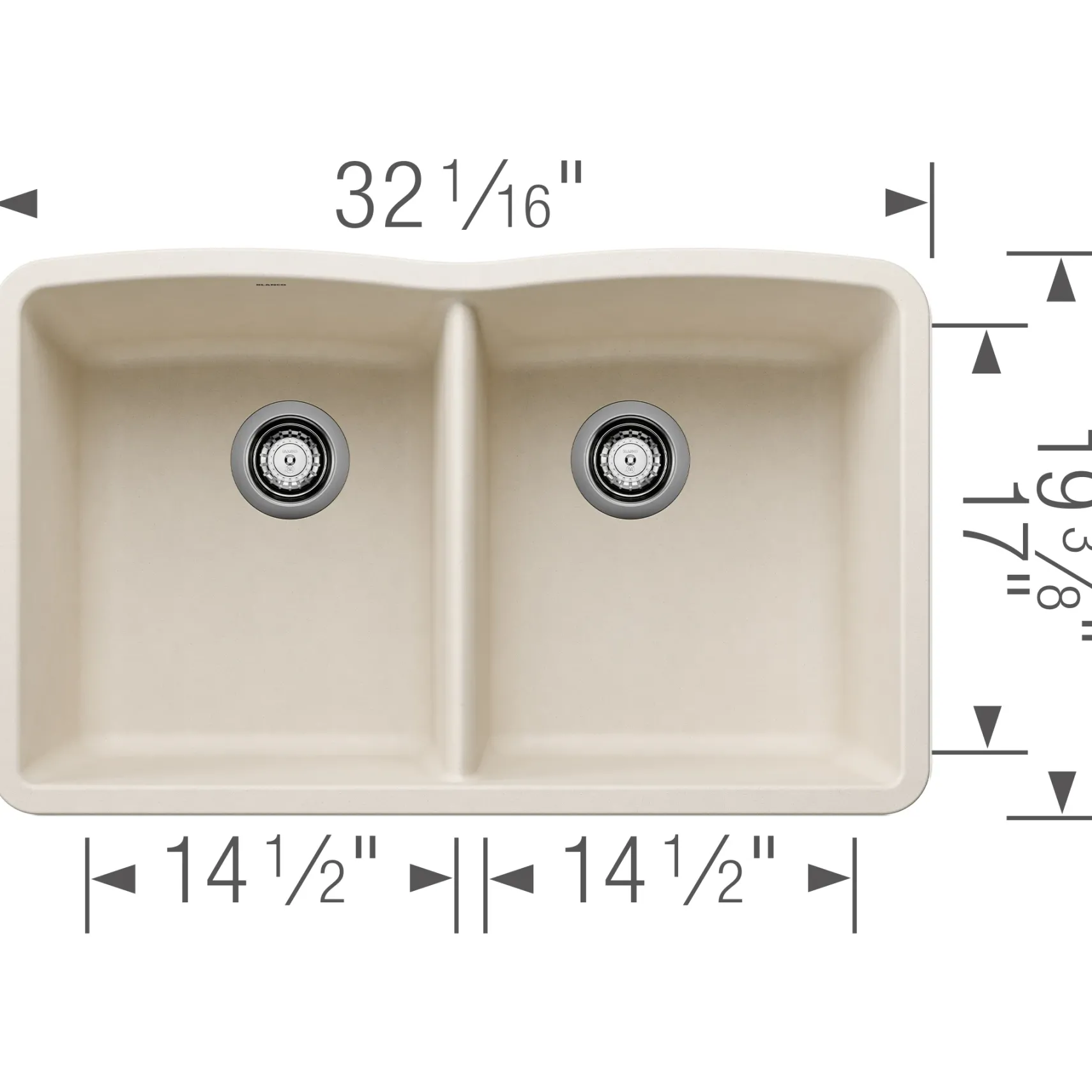 Blanco Diamond 32" Undermount Silgranit Kitchen Sink, 50/50 Double Bowl, Soft White, No Faucet Hole, 443068