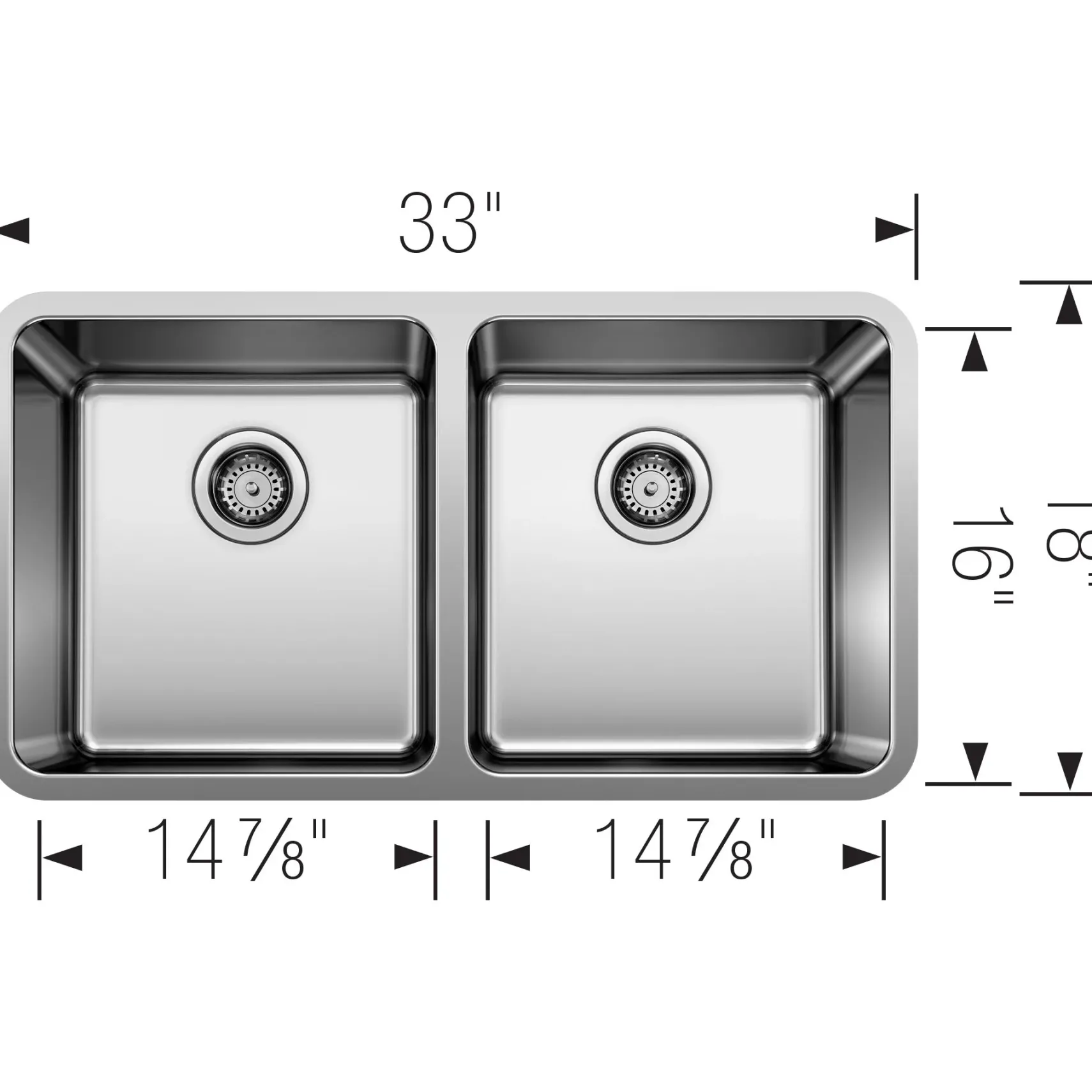 Blanco Formera 33" Undermount Stainless Steel Kitchen Sink, 50/50 Double Bowl, 18 Gauge, Satin Polish, 442768