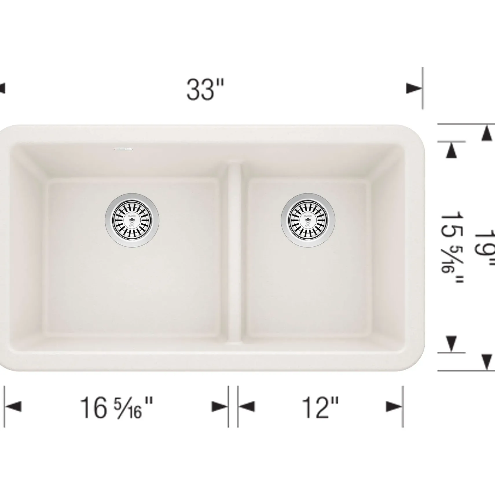 Blanco Ikon 33" Granite Composite Farmhouse Sink, Silgranit, 60/40 Double Bowl, White, 402324