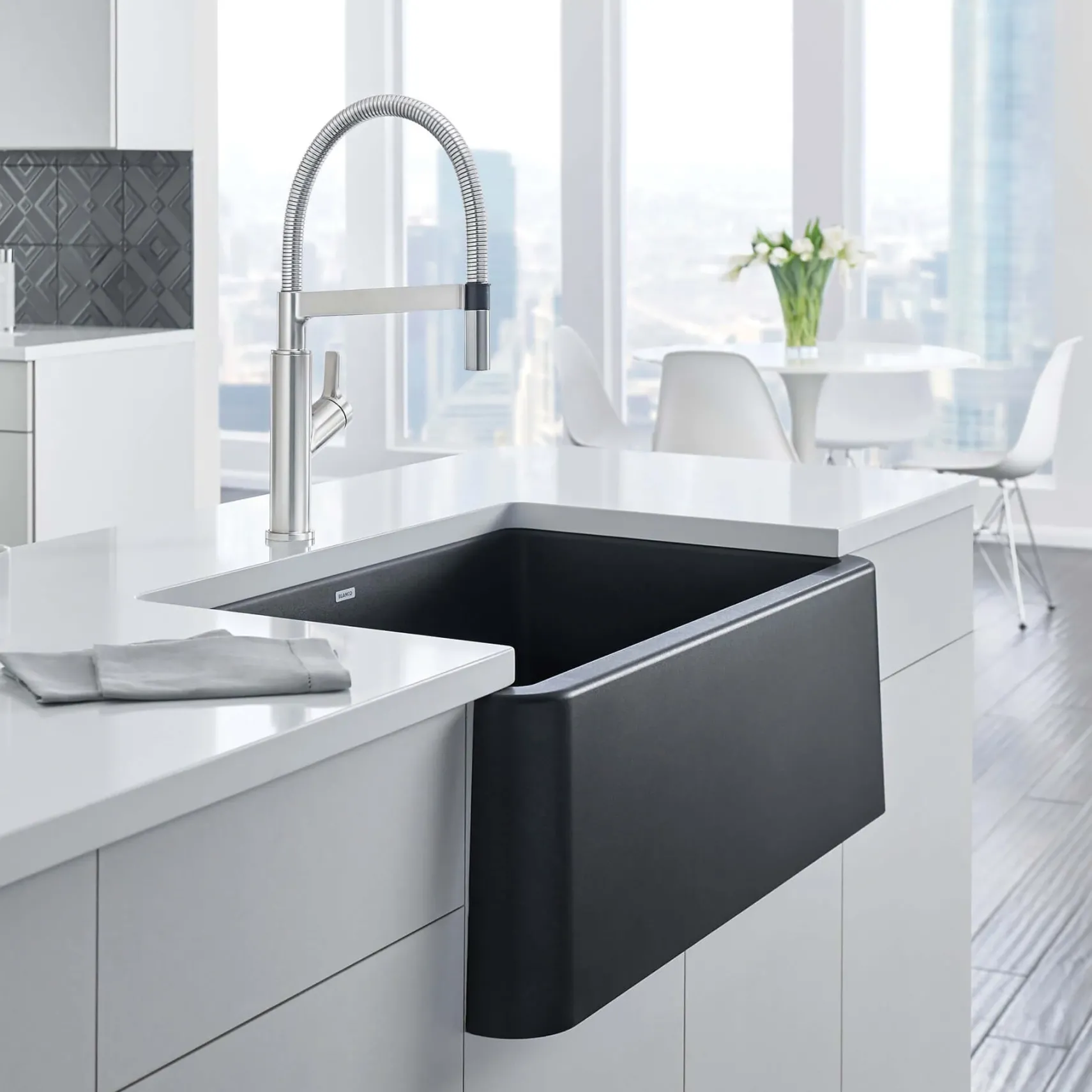 Blanco Ikon 33" Granite Composite Farmhouse Sink, Silgranit, Anthracite, 401895