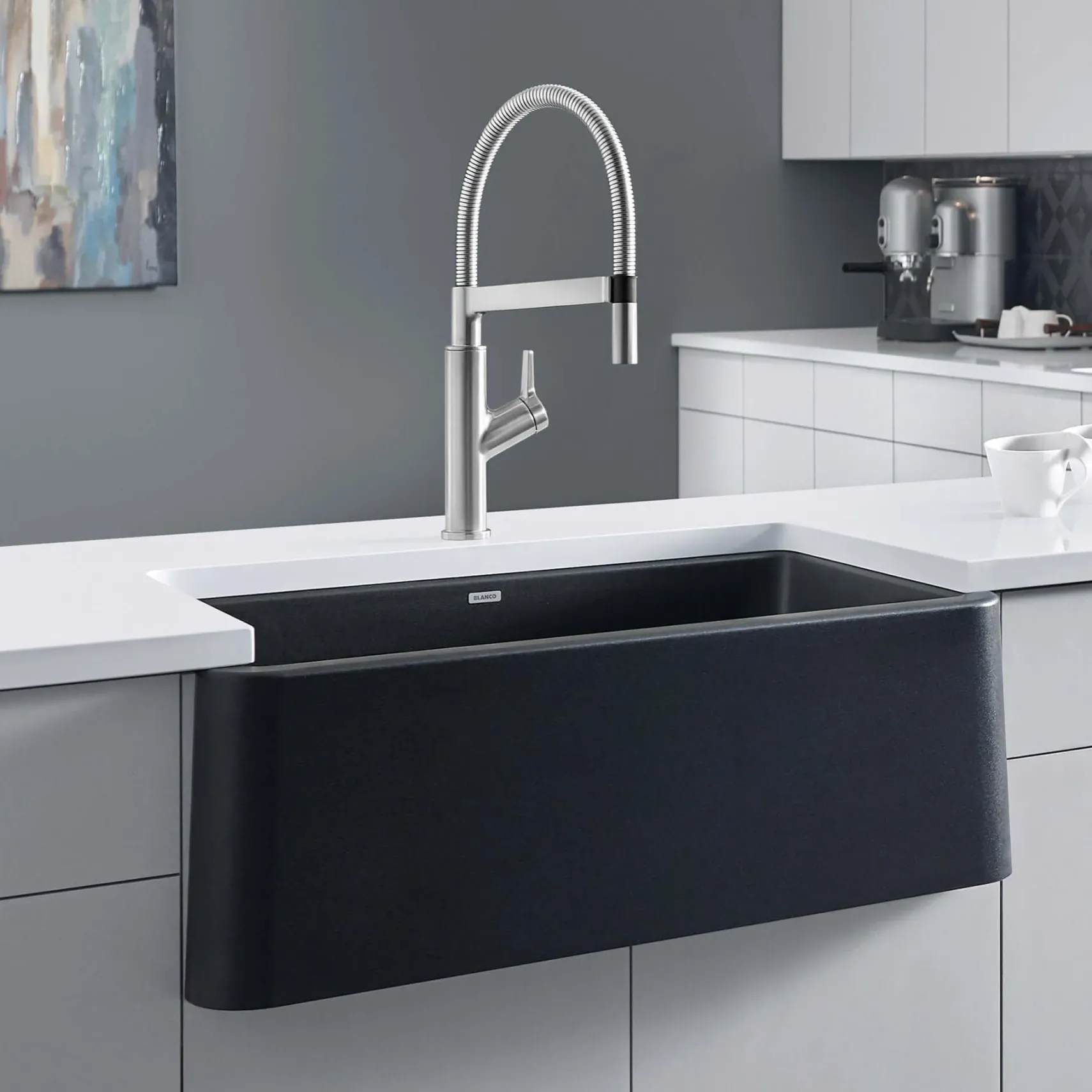Blanco Ikon 33" Granite Composite Farmhouse Sink, Silgranit, Anthracite, 401895
