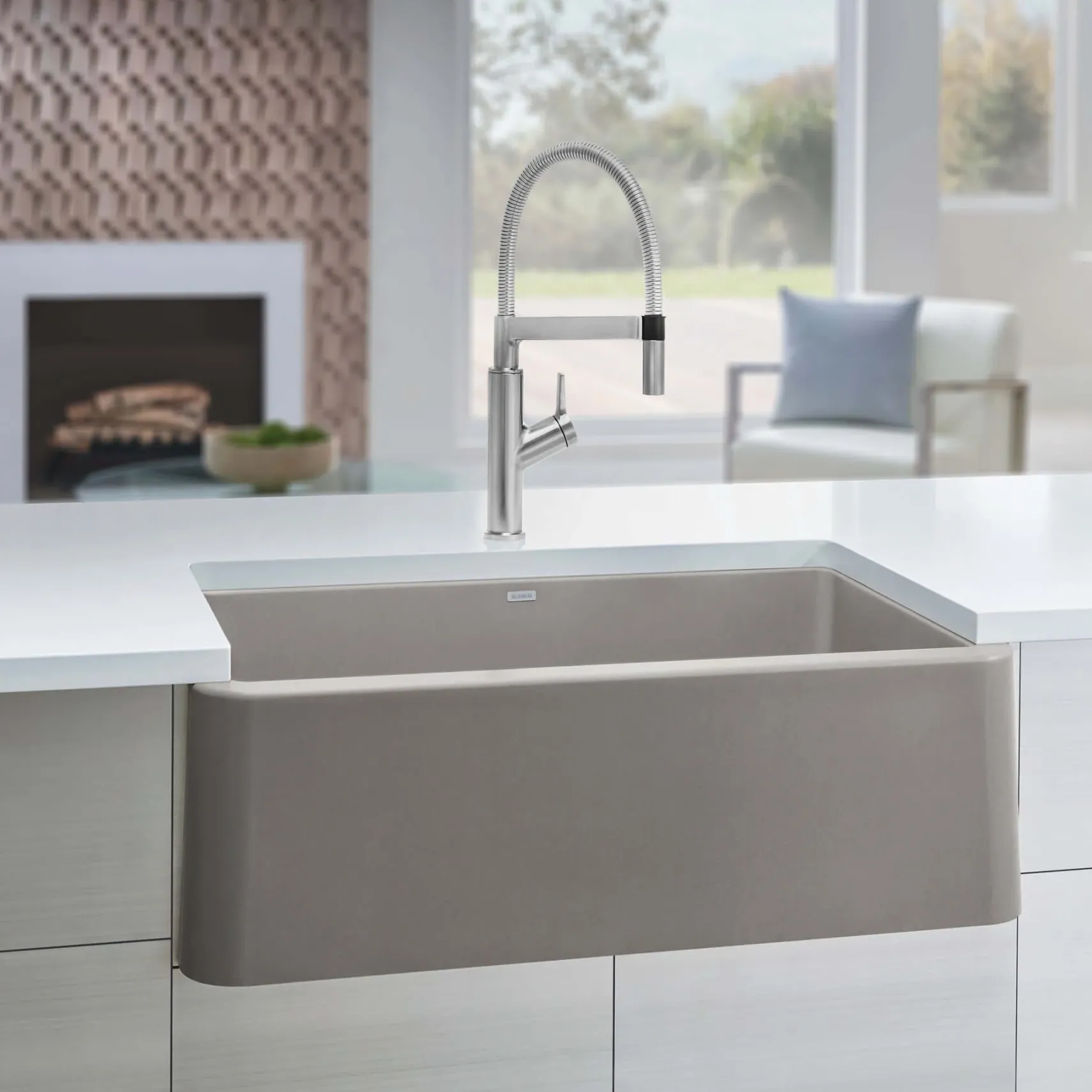 Blanco Ikon 33" Granite Composite Farmhouse Sink, Silgranit, Truffle, 401988
