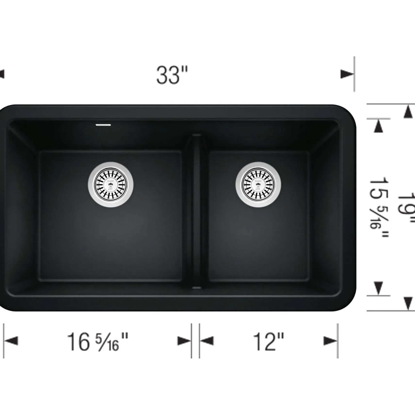 Blanco Ikon 33" Granite Composite Farmhouse Sink, Silgranit, 60/40 Double Bowl, Coal Black, 402525