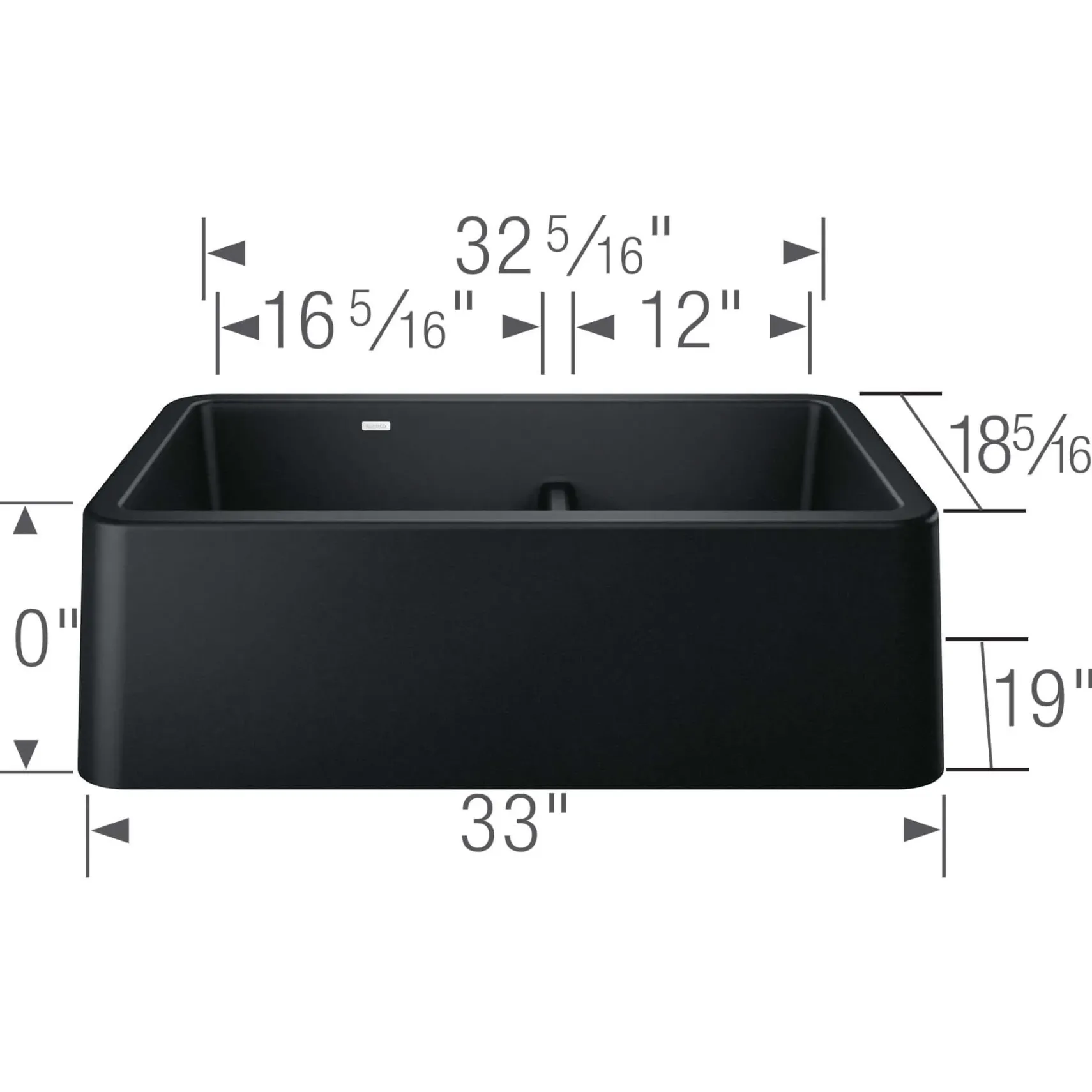 Blanco Ikon 33" Granite Composite Farmhouse Sink, Silgranit, 60/40 Double Bowl, Coal Black, 402525